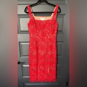 Dress the Population Red Floral Lace Midi Dress